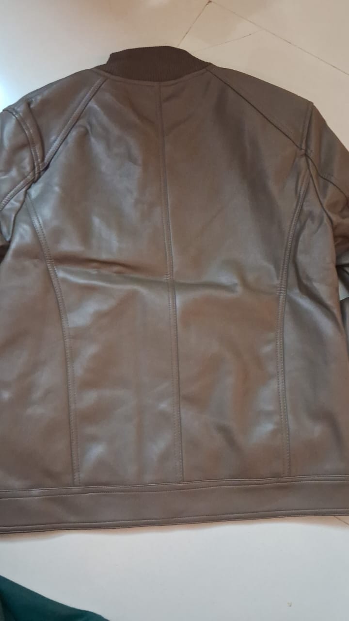 Leather Bomber Jacket - BROWN( Size - M)