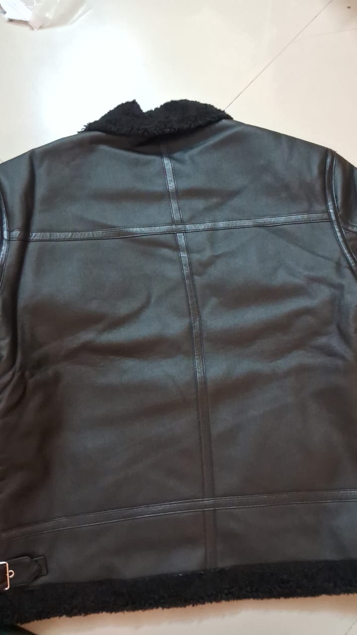 Leather Black Jacket with FUR - Size L