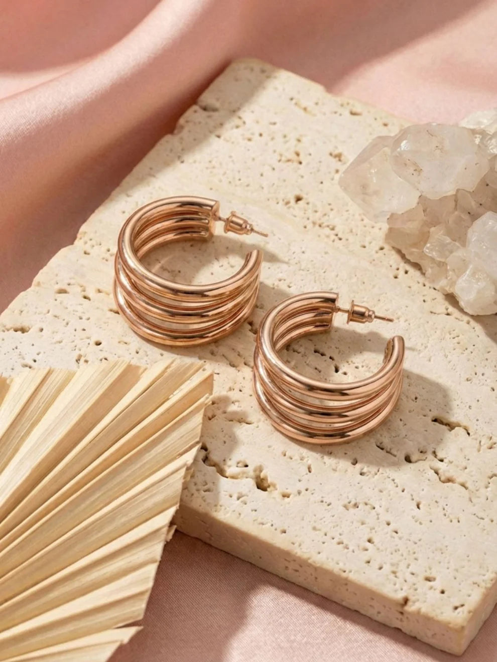 Triple Hoop Earring (Rose Gold - Anti Tarnish)