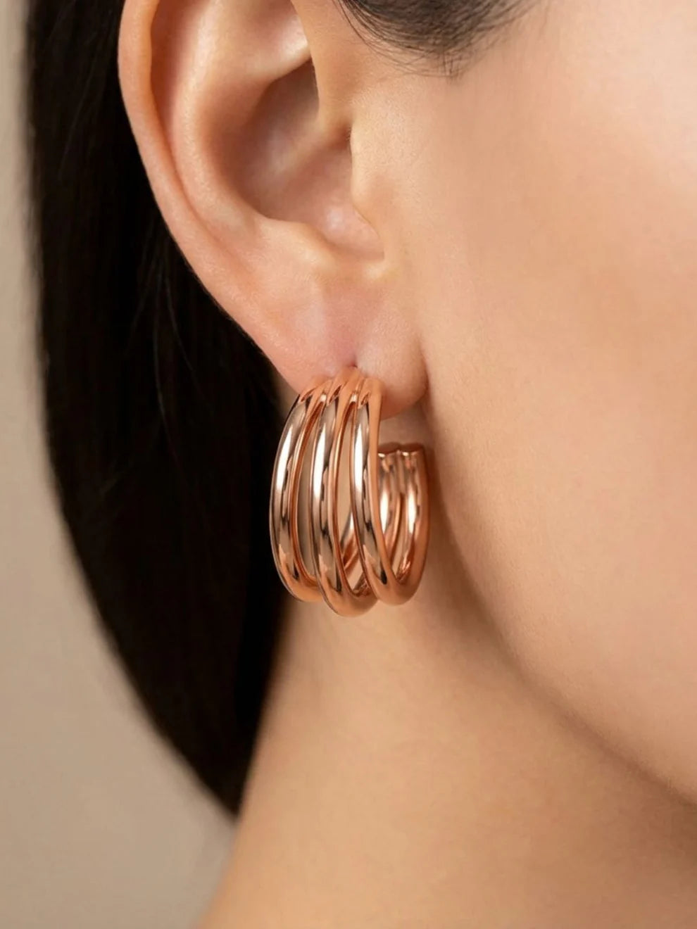 Triple Hoop Earring (Rose Gold - Anti Tarnish)