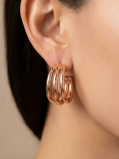 Triple Hoop Earring (Rose Gold - Anti Tarnish)