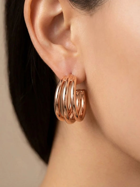 Triple Hoop Earring (Rose Gold - Anti Tarnish)