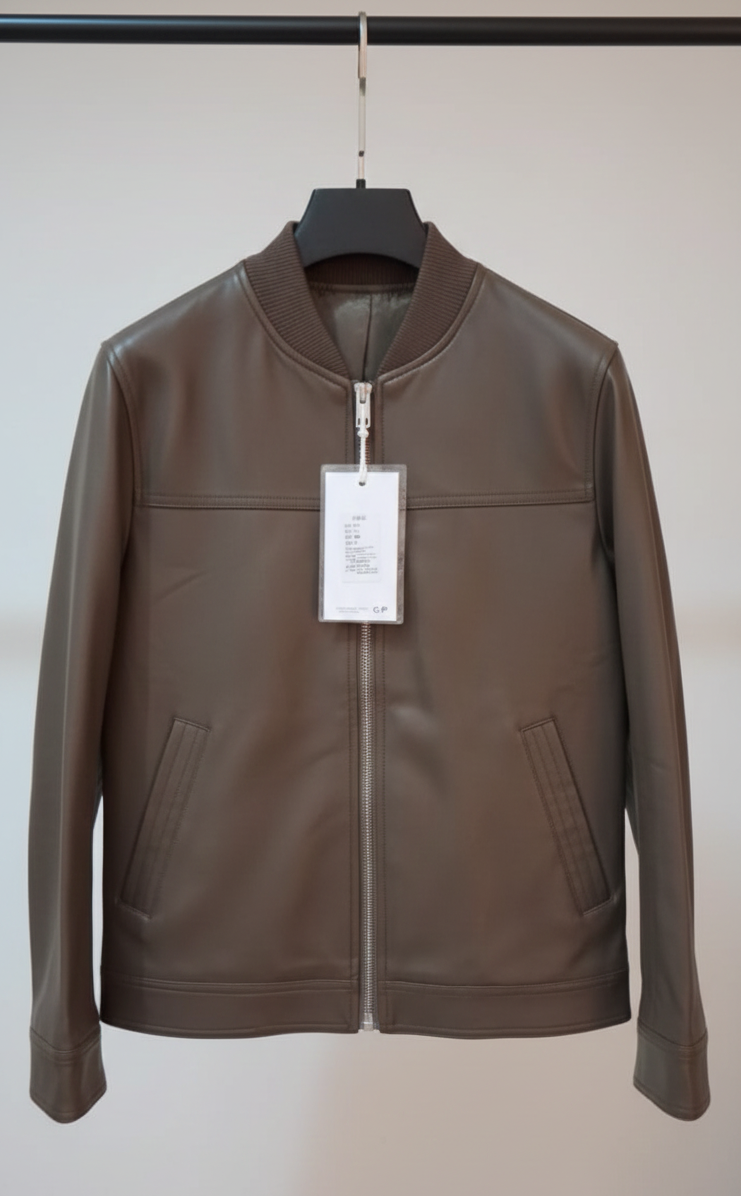 Leather Bomber Jacket - BROWN( Size - M)