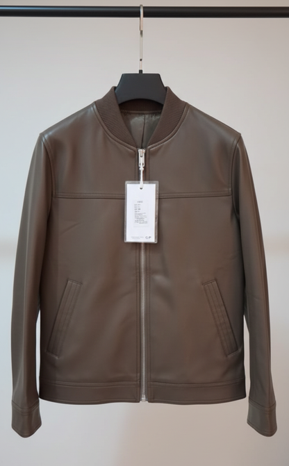 Leather Bomber Jacket - BROWN( Size - M)