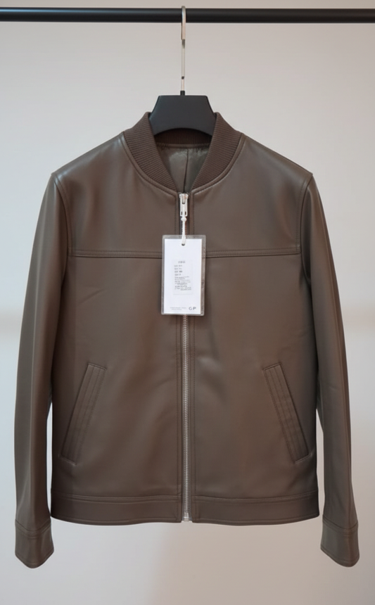Leather Bomber Jacket - BROWN( Size - M)