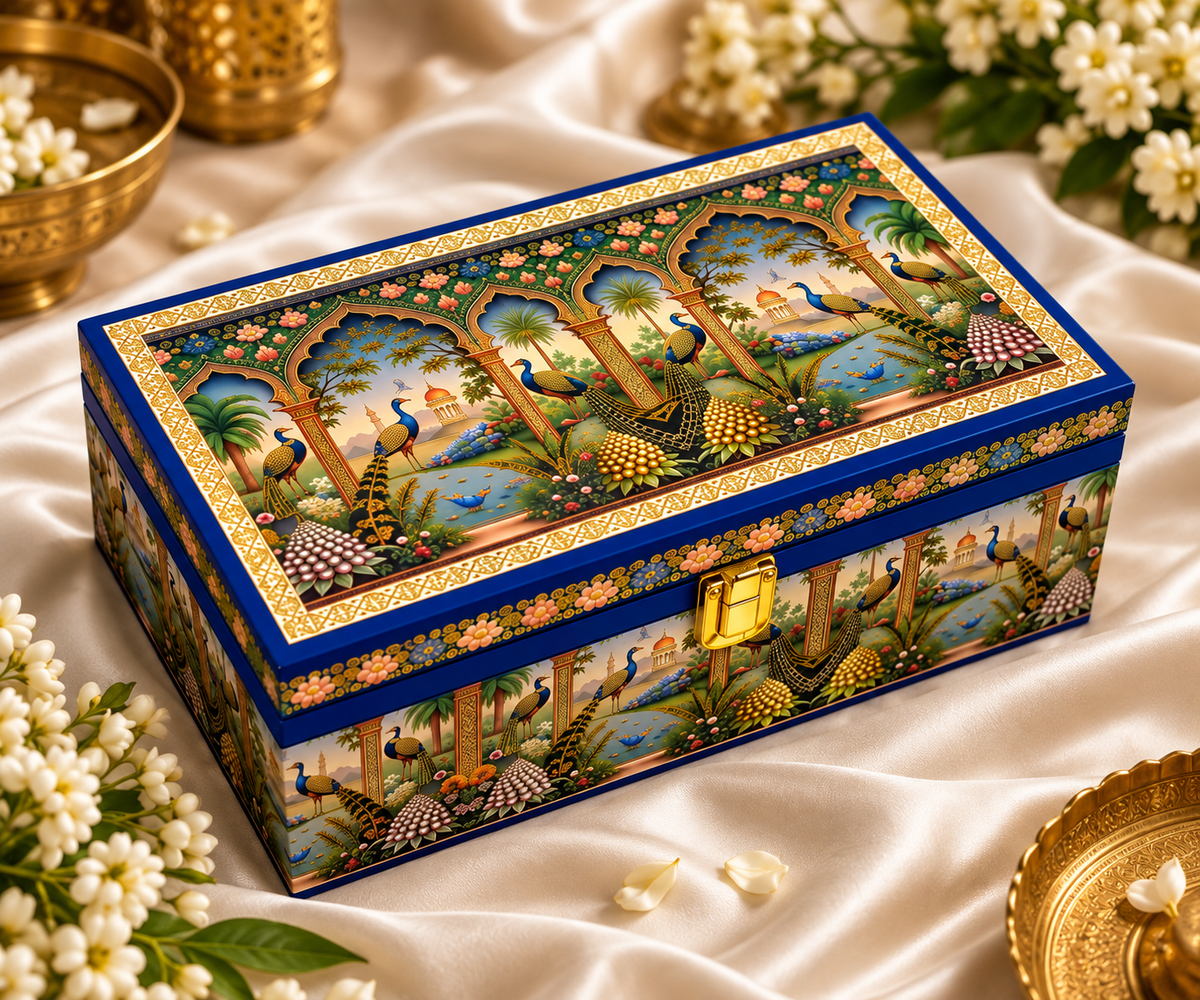 Royal Peacock Blue Box - For Gifting (Dry fruits box )