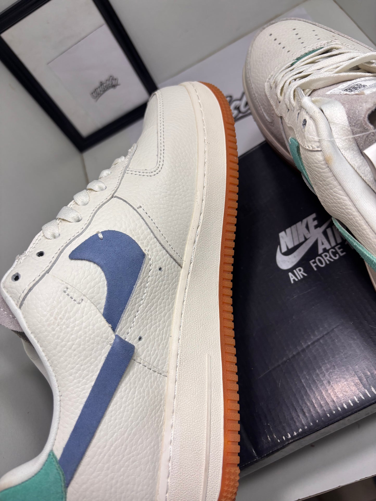 NIK Vandalised AF1 (With Box- UK10)|Teal- Blue