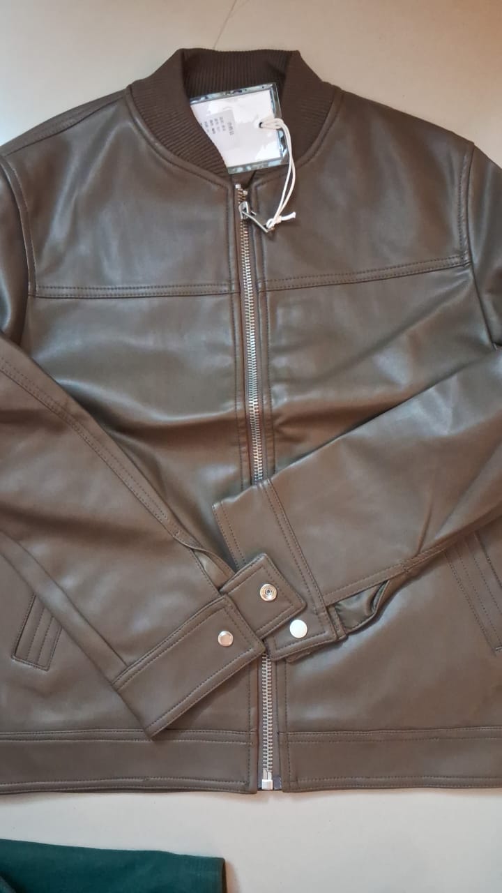 Leather Bomber Jacket - BROWN( Size - M)