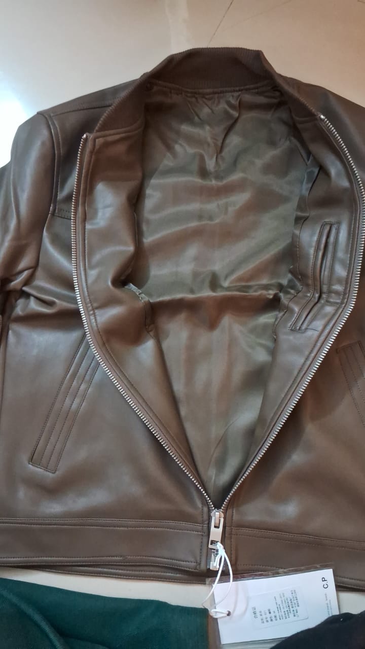 Leather Bomber Jacket - BROWN( Size - M)