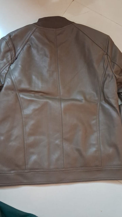 Leather Bomber Jacket - BROWN( Size - M)