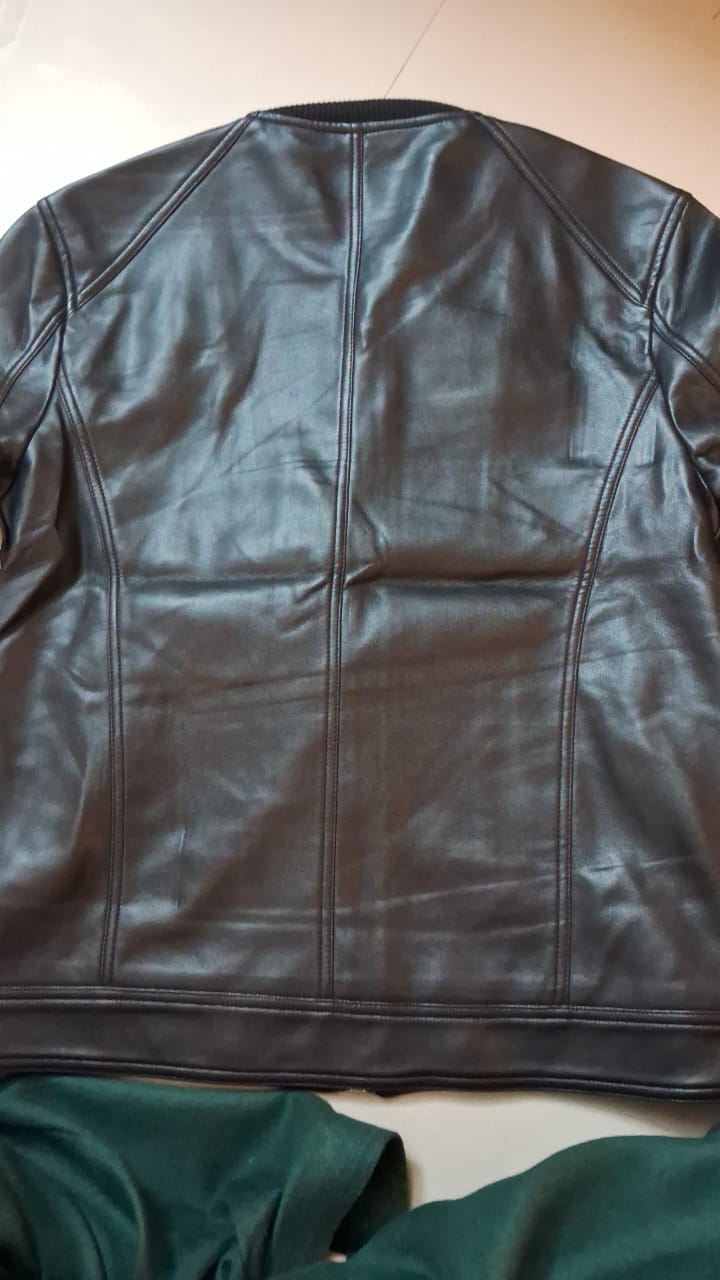 Leather Bomber Jacket - BLACK( Size - M)