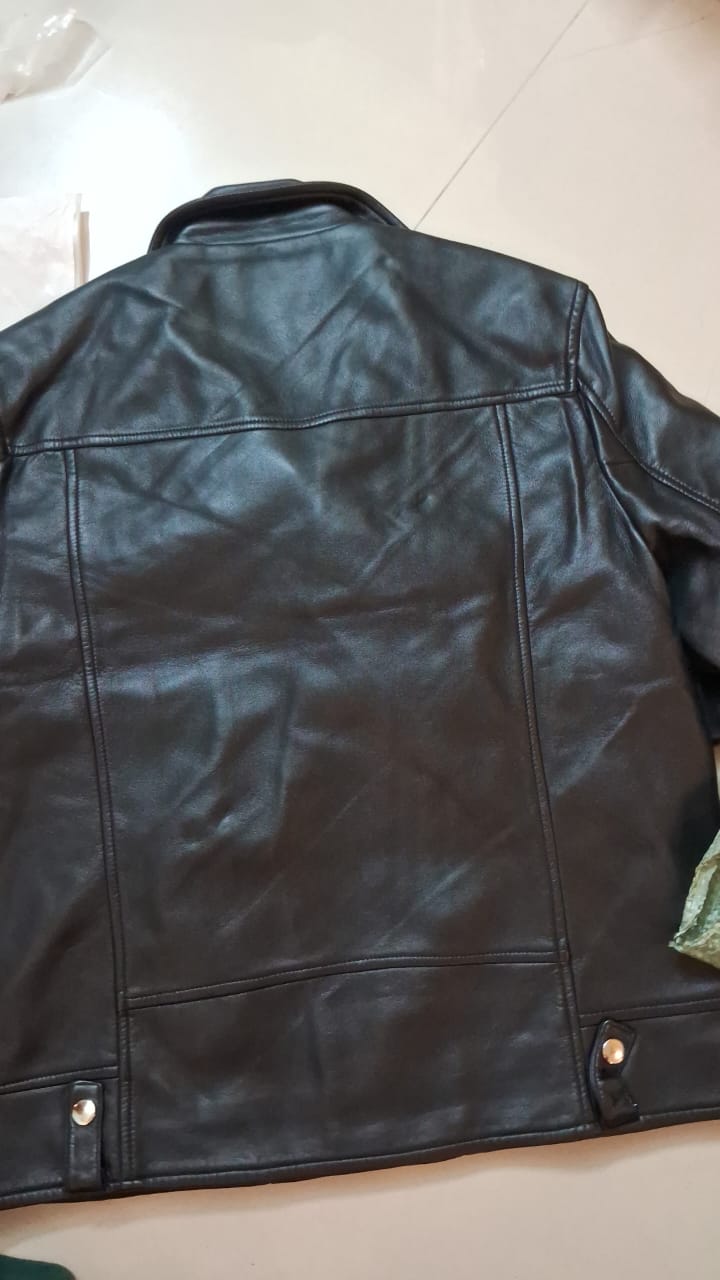 Leather BIKER Jacket - BLACK - size L